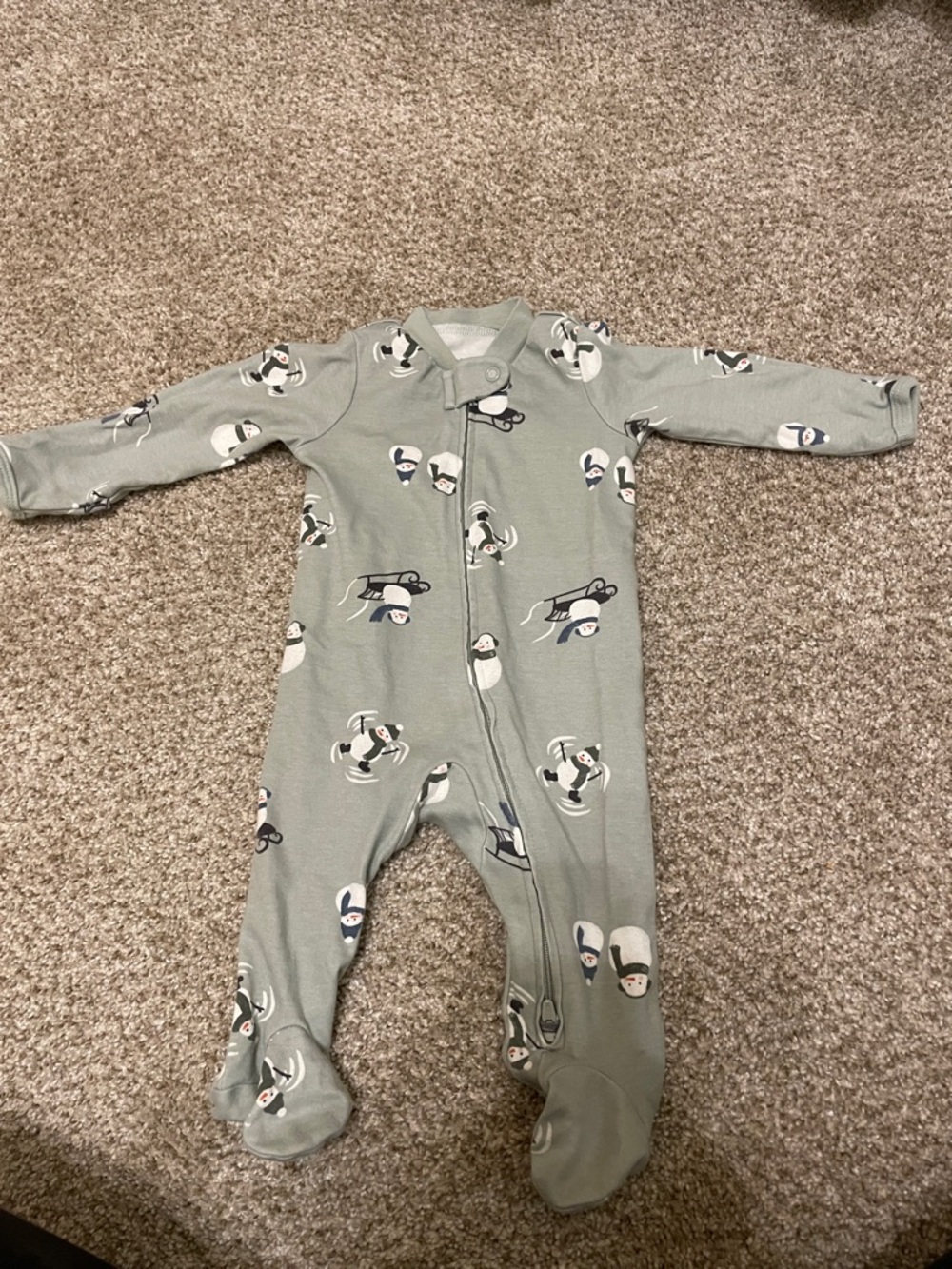 Carter's Sage Green Penguin Footed One-Piece